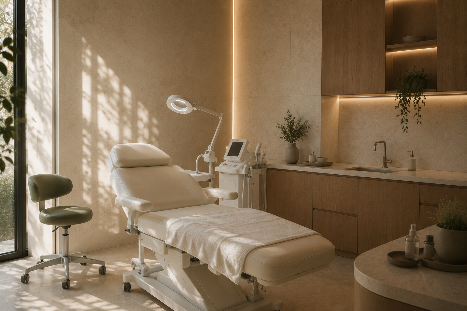 Elegant reception area inside a private dermatology clinic