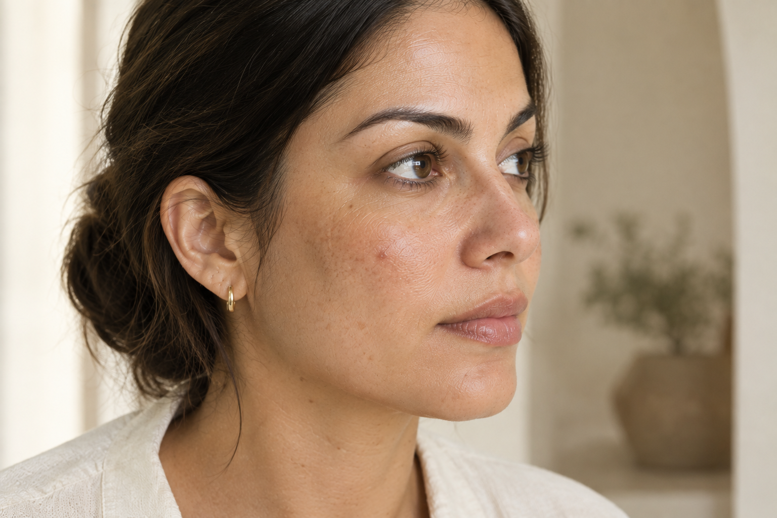 Natural portrait illustrating uneven pigmentation and skin tone