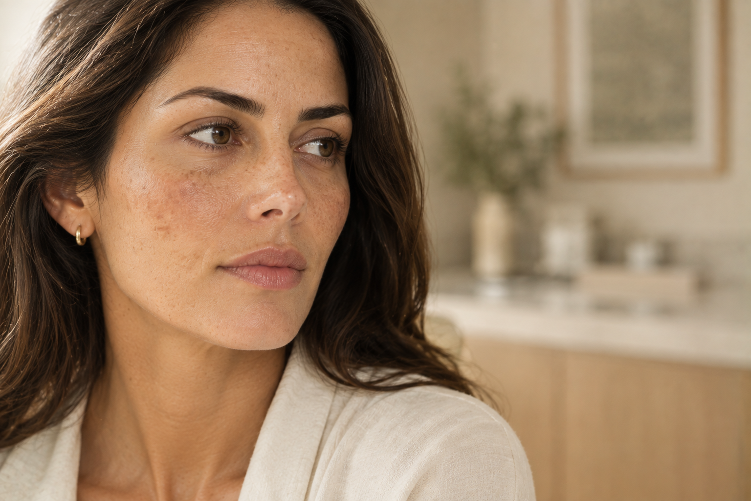 Editorial portrait showing natural facial skin tone and texture