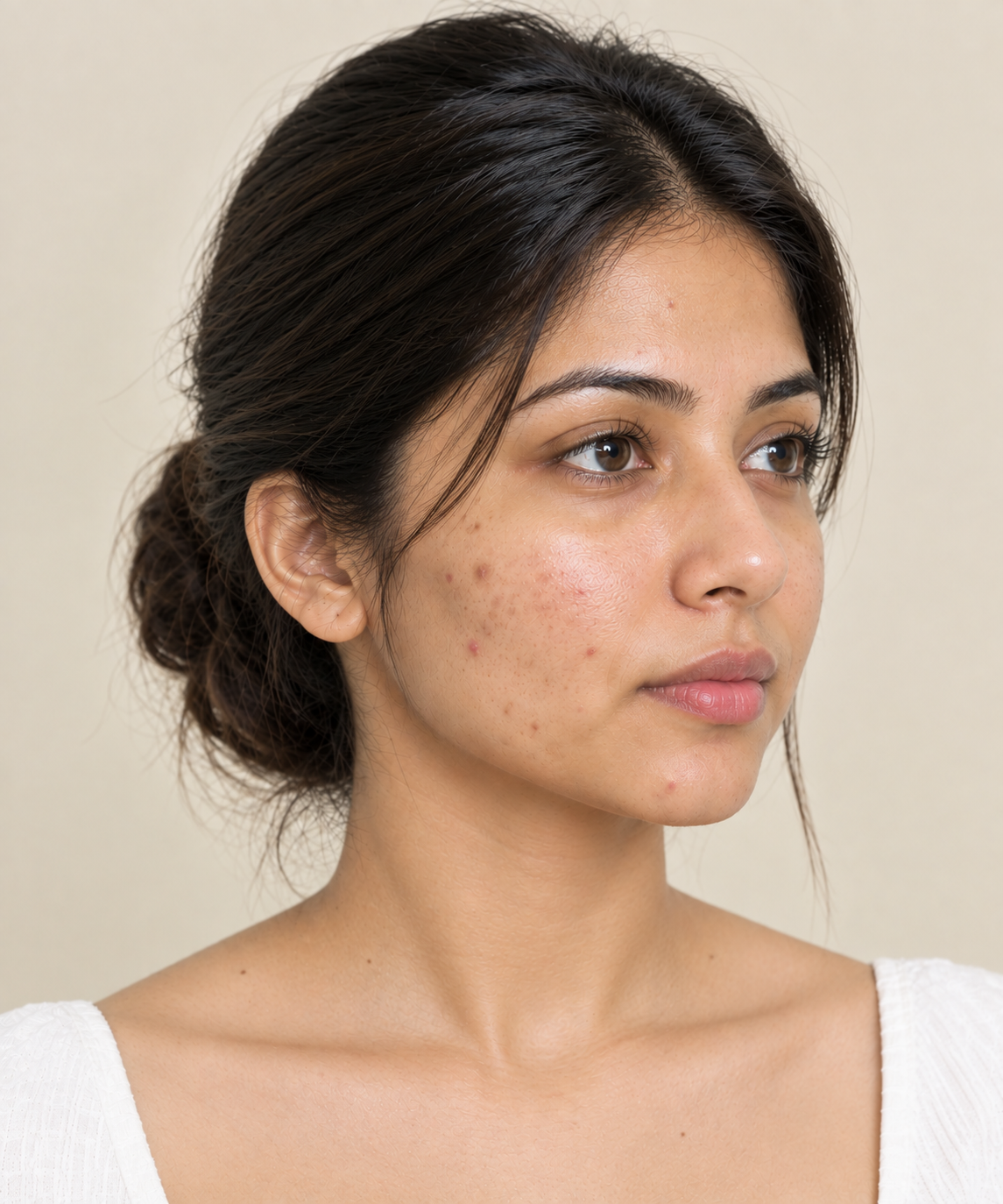 Illustrative before image showing uneven facial pigmentation