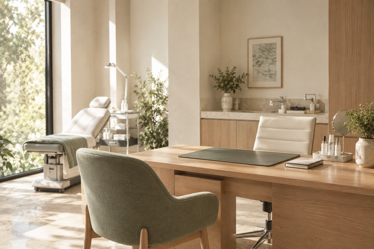 Dermatologist consulting with a patient in a calm private clinic