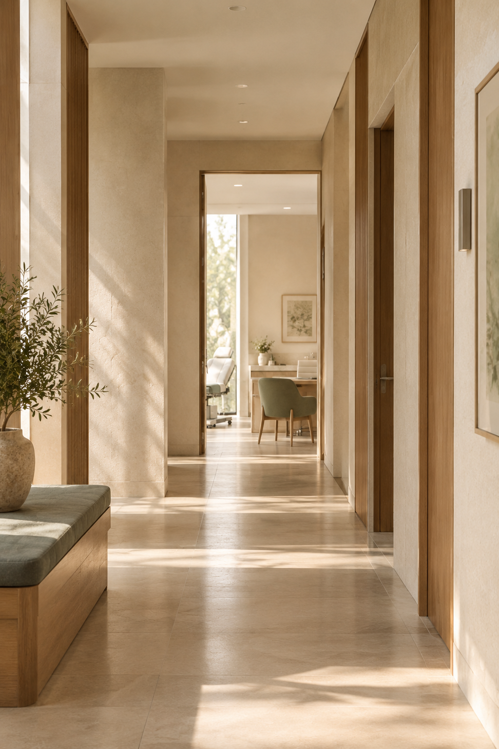 Calm contemporary dermatology consultation environment