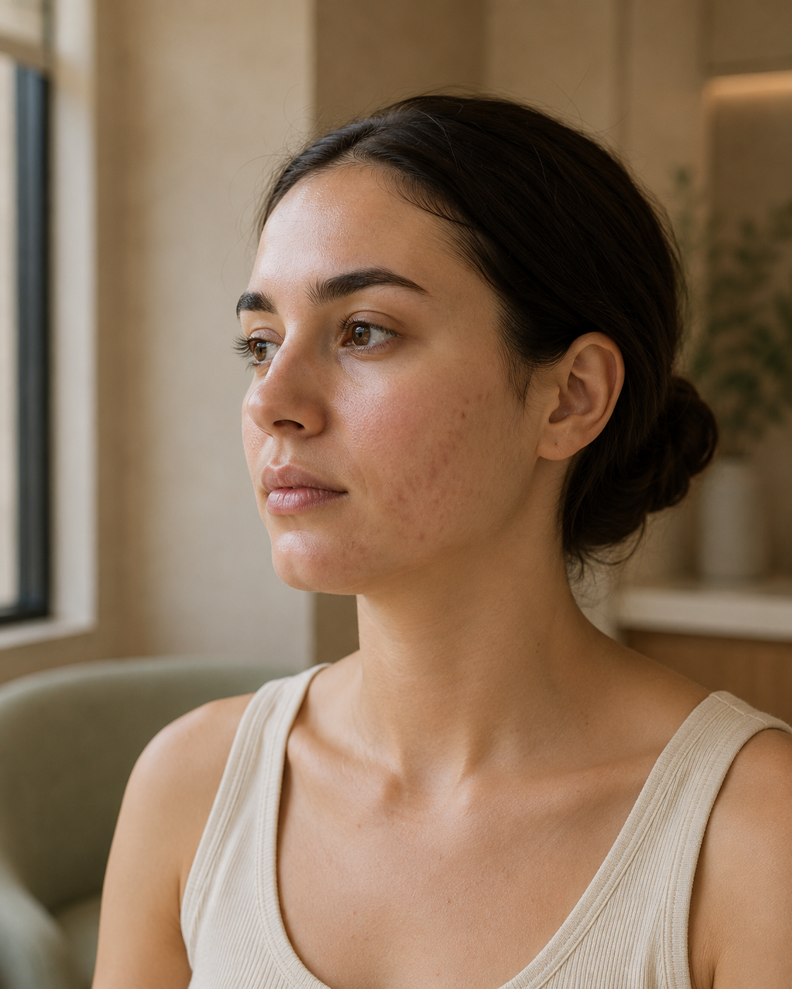 Woman with natural healthy skin representing acne care